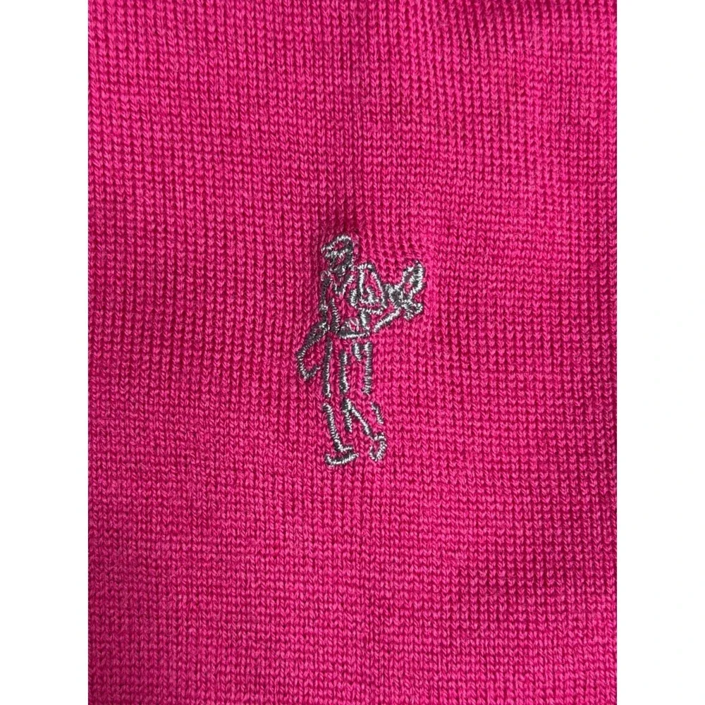 Ashworth Mens Small 100% Merino Wool‎ Pink Omaha Beach Golf Club V-Neck Sweater